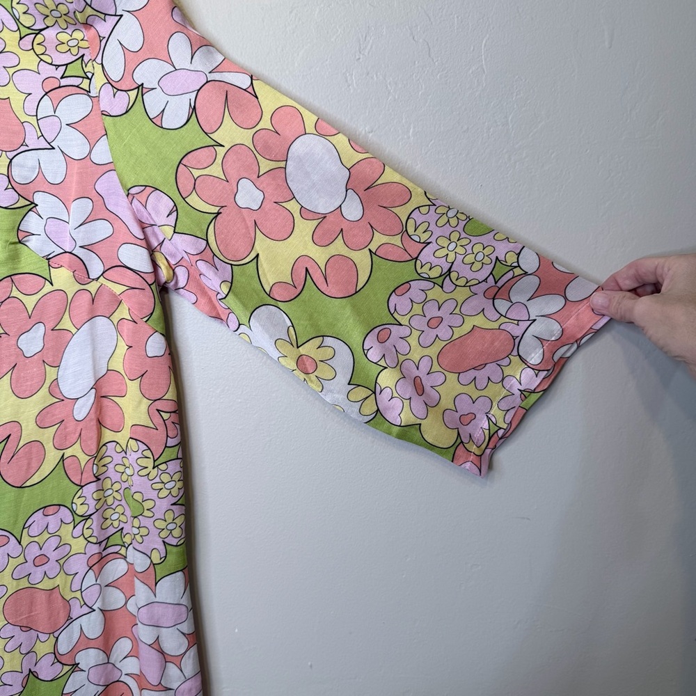J. Peterman Psychedelic Floral Print Mandarin Collar Wide Leg Retro Mod Jumpsuit - Picture 7 of 16